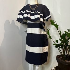 Ruffle Blue and white stripe short sleeve Banana Republic dress